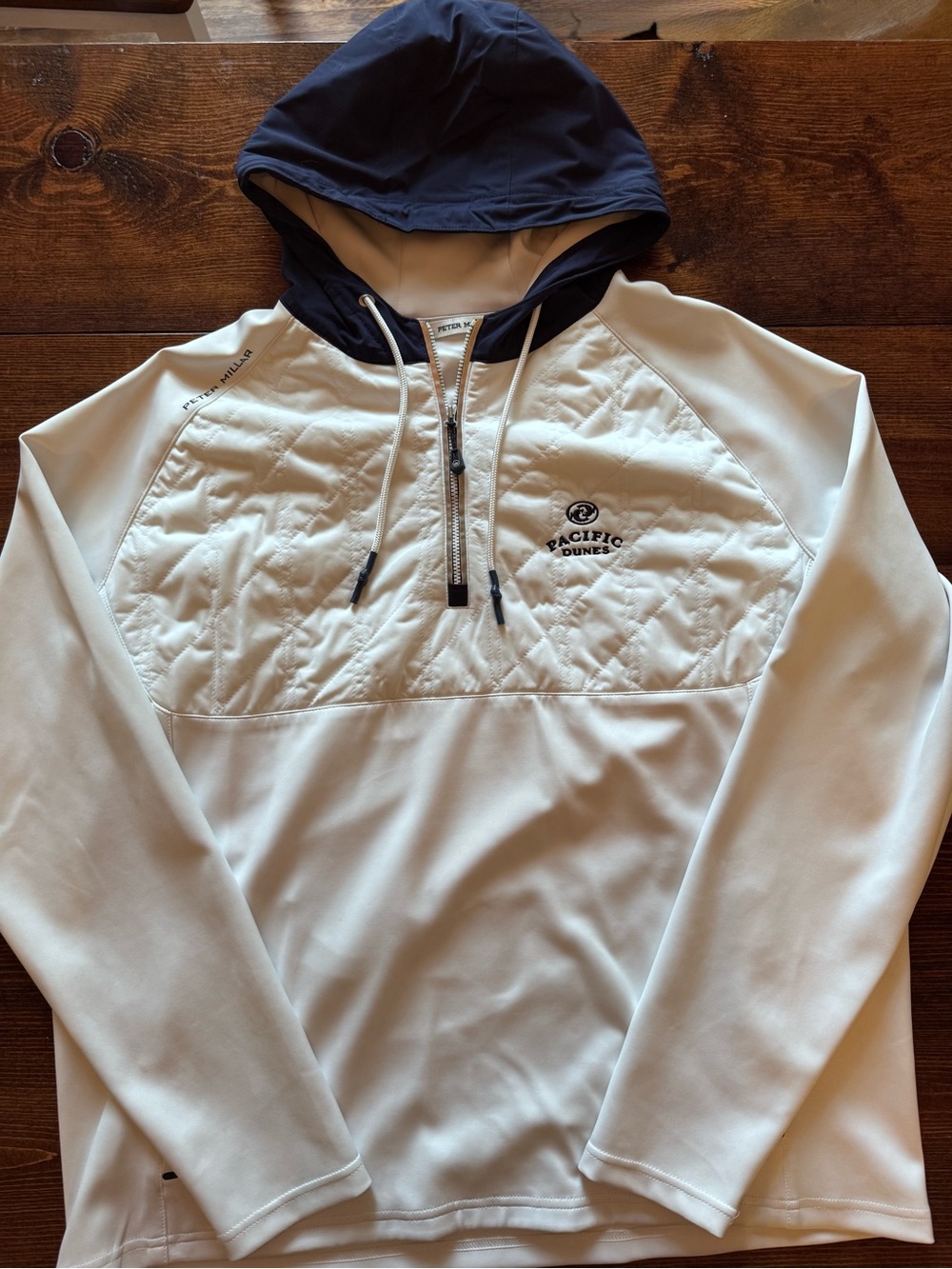 Peter Millar White Quilted Pullover with Navy Hood